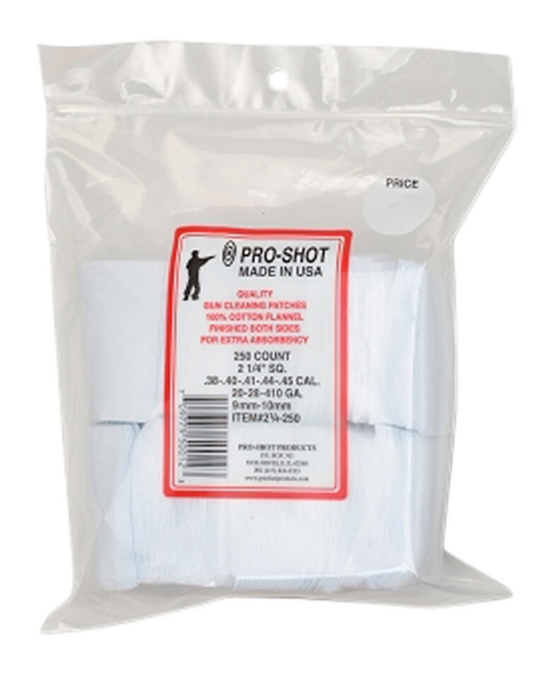Pro-Shot 214250 Cleaning Patches .38 - .45 Cal/ .410 / 20 Gauge 2.25" Square Cotton Flannel 250 Pack