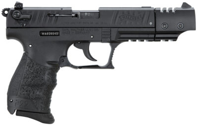 Walther Arms 5120334 P22 Target *CA Compliant 22 LR Caliber with 5″ Barrel, 10+1 Capacity, Black Finish Picatinny Rail Frame, Serrated Matte Black Tenifer Steel Slide & Interchangeable Backstrap Grip