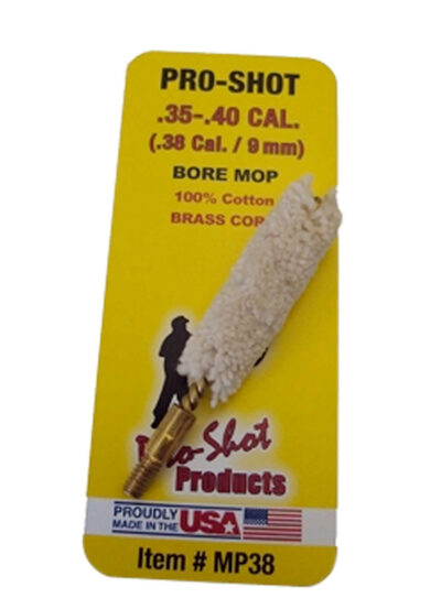 Pro-Shot MP38 Bore Mop  .35 – .40 Cal Pistol #8-32 Thread 100% Cotton Brass Core