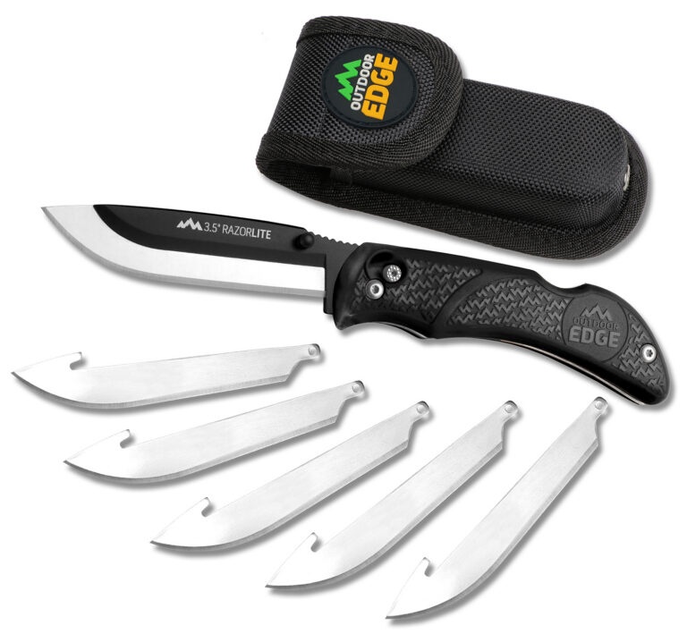 Outdoor Edge RL10C RazorLite 3.50" Folding Plain Black Oxide 420J2 SS Blade, Black TPR Handle