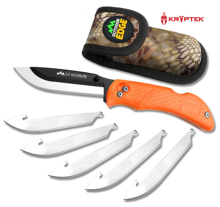 Outdoor Edge RB20C RazorLite 3.50" Folding Plain Black Oxide 420J2 SS Blade TPR Blaze Orange Handle