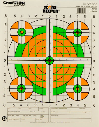 Champion Targets 45761 Score Keeper  Bullseye Paper Hanging 100 yds Rifle 14″ x 18″ Green/Orange 12 PK