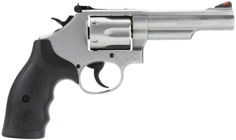 Smith & Wesson 162662 Model 66  357 Mag or 38 S&W Spl +P Stainless Steel 4.25" Barrel, 6 Shot Matte Stainless Steel K-Frame, Red Ramp Front/White Outline Rear Sights, Internal Lock