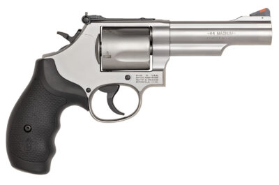 Smith & Wesson 162069 Model 69  44 Rem Mag or 44 S&W Spl Stainless Steel 4.25″ 2 Piece Barrel & 5rd Cylinder, Matte Stainless Steel L-Frame, Full Stop Strap & Barrel Serration, Internal Lock