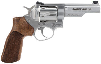 Ruger 1754 GP100 Match Champion Medium Frame 357 Mag 6rd 4.20″ Satin Stainless Steel Half-Lug Barrel, Cylinder & Frame, Hogue Stippled Hardwood Grip, Transfer Bar Safety, Exposed Hammer