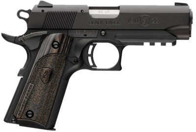Browning 051817490 1911 Black Label Compact Frame 22 LR 10+1, 3.63″ Stainless Steel Barrel, Matte Black Serrated Slide & Polymer Frame w/Beavertail & Picatinny Rail, Black Laminate Stippled Grip