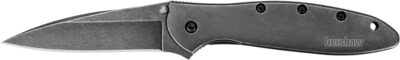 Kershaw 1660BLKW Leek  3″ Folding Drop Point Plain Black DLC 14C28N Steel Blade Blackwash 410 Stainless Steel Handle Includes Pocket Clip