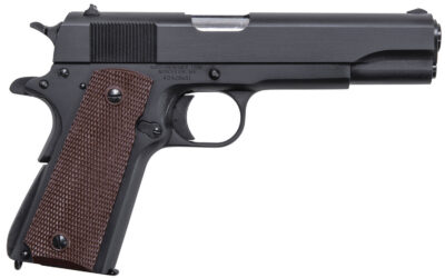 Auto-Ordnance 1911BKO 1911  45 ACP  5″ Barrel 7+1, Matte Black Carbon Steel Frame, Serrated Slide, Checkered Brown Polymer Grip, Manual Safety