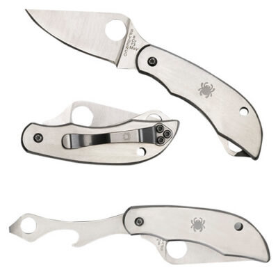 Spyderco C175P Clipitool  Silver Stainless Steel Folding 8Cr13MoV SS 4.57″/4.59″ Long Plain Blade Stainless Steel Handle Features Screwdriver/Opener