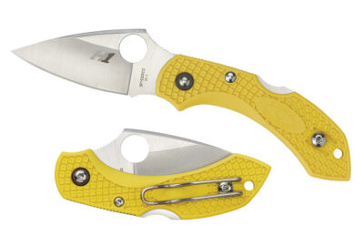Spyderco C28SYL2 Dragonfly 2 Salt 2.25″ Folding Clip Point Serrated H1 Steel Blade Yellow Bi-Directional Texturing FRN Handle Includes Pocket Clip