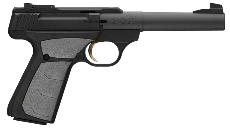 Browning 051498490 Buck Mark Camper 22 LR 10+1 5.50" Tapered Bull Barrel, Matte Black Serrated Steel Slide & Aluminum Frame, Gray Ultragrip FX Grip