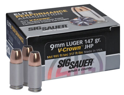 Sig Sauer E9MMA320 Elite Performance 9mmLuger 147gr V-Crown Jacketed Hollow Point 20 Per Box/10 Case