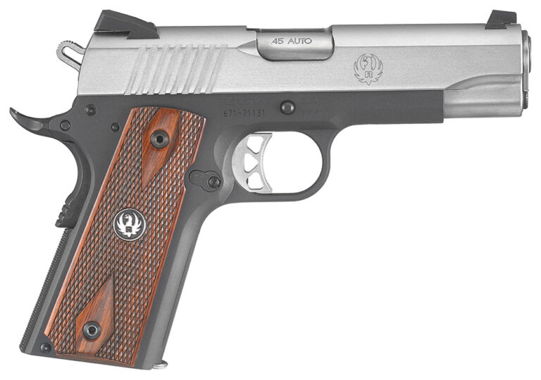 Ruger 6711 SR1911 Lightweight Commander 45 ACP 7+1 4.25" Stainless Steel Barrel, Low-Glare Serrated Stainless Steel Slide, Black Anodized Aluminum Frame w/Beavertail, Hardwood Grip, Right Hand