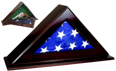 Peace Keeper PFC Patriot Flag Case  Key Entry Mahogany Stain Wood Holds 1 Handgun 22″ W x 4.25″ D x 11.50″ H