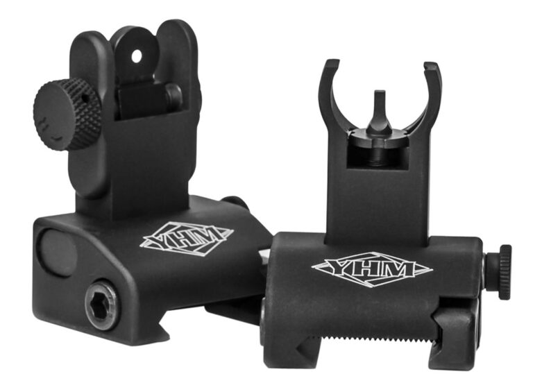 YHM 5040H Quick Deploy Folding Sight Same Plane Hooded Stem Aluminum Black