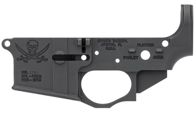 Spikes STLS016 Calico Jack Stripped Lower Receiver Multi-Caliber 7075-T6 Aluminum Black Anodized for AR-15