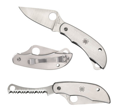 Spyderco C176P&S Clipitool  Silver Stainless Steel Folding 8Cr13MoV SS 4.57″/4.59″ Long Part Serrated Blade Stainless Steel Handle Features Screwdriver/Opener