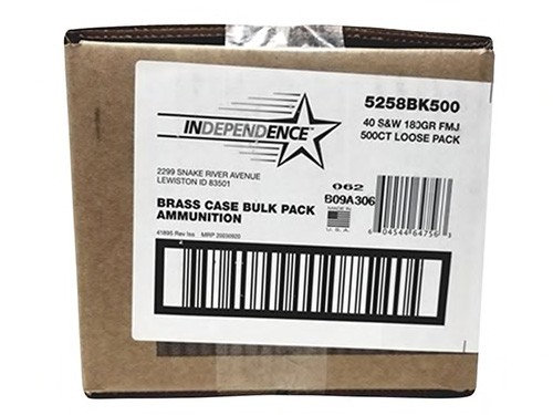 CCI Independence Bulk Pistol Ammo 40 S&W 180 gr. FMJ 500 rd. Loose Pack