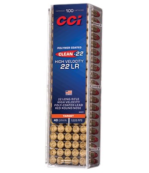 CCI 944CC Clean-22 High Velocity 22 LR 40 gr Lead Round Nose Poly-Coated 100 Bx/