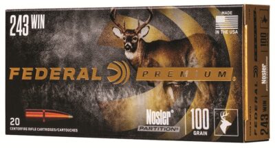 Federal P243E Premium  243 Win 100 gr Nosler Partition (NP) 20 Bx/ 10 Cs