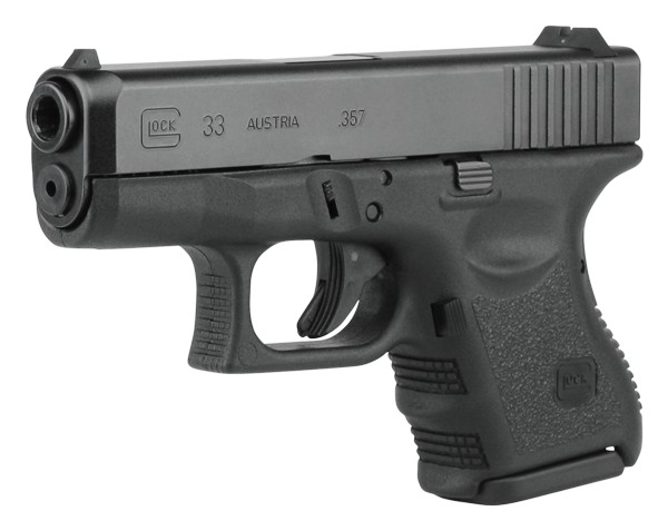 Glock PI3350201 G33 Gen3 Sub-Compact 357 Sig 9+1 3.43" Black Polygonal Rifled Barrel, Matte Black Serrated Slide, Black Polymer Frame, Black Textured Finger Grooved Polymer Grip, Right Hand