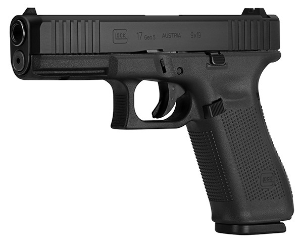 Glock PA175S203 G17 Gen5 Full Size 9mm Luger 17+1 4.49" Black GMB Barrel, Black nDLC Serrated Slide, Black Polymer Frame w/Picatinny Rail, Black Textured w/Interchangeable Backstrap Grip, Ambidextrous Polymer Gr