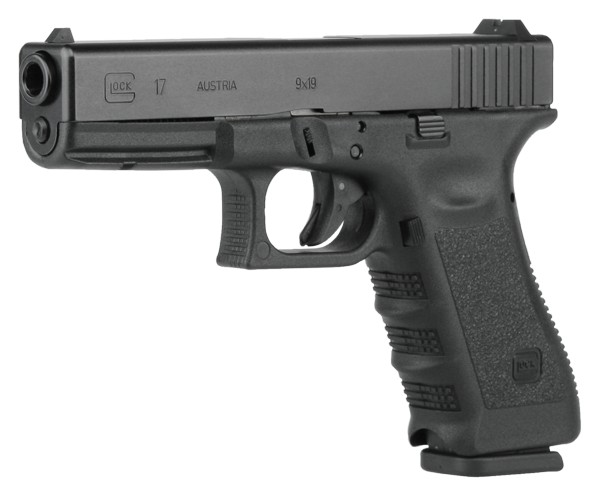 Glock PI1750201 G17 Gen3 *CA Compliant 9mm Luger Caliber with 4.49" Barrel, 10+1 Capacity, Overall Black Finish, Picatinny Rail Frame, Serrated Slide, Finger Grooved Rough Texture Polymer Grip & Fixed Sights