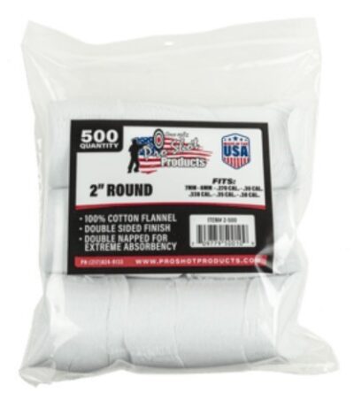 COTTON CLEANING PATCH 2″ RND .270 .38CAL 500/PK
