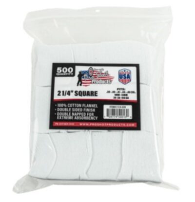 COTTON CLEANING PATCH 2-1/4″ SQUARE .38 .45CAL 500/PK