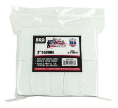 COTTON CLEANING PATCH 3″ SQUARE 12/16GA .45CAL 500/PK