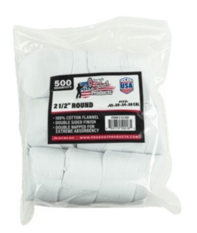 COTTON CLEANING PATCH 2-1/2″ RND .45/.58CAL BLK POWDER 500/CT