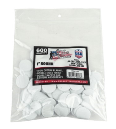 COTTON CLEANING PATCH 22/270CAL 1″ RND 600/CT
