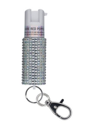 SABRE Jeweled Pepper Spray w/ Key Ring Silver