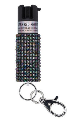 SABRE Jeweled Pepper Spray w/ Key Ring Black
