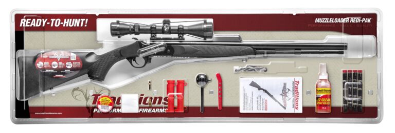TRADITIONS BUCKSTALKER XT REDI-PAK BLACK SYN BLUE BBL .50/24" 3-9X40 SCOPE CLAM PACKED BOXED