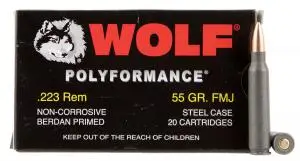 Wolf 22355 PolyFormance 223 Rem 55 gr Full Metal Jacket (FMJ) 20 Bx/ 25 Cs Wolf 22355 PolyFormance 223 Rem 55 gr Full Metal Jacket (FMJ) 20 Bx/ 25 Cs