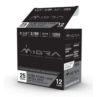MIGRA AMMUNITION M12LS2BB Combinational  12 Gauge 3.50″ 1 5/8 oz 2-BB Shot 25 Bx