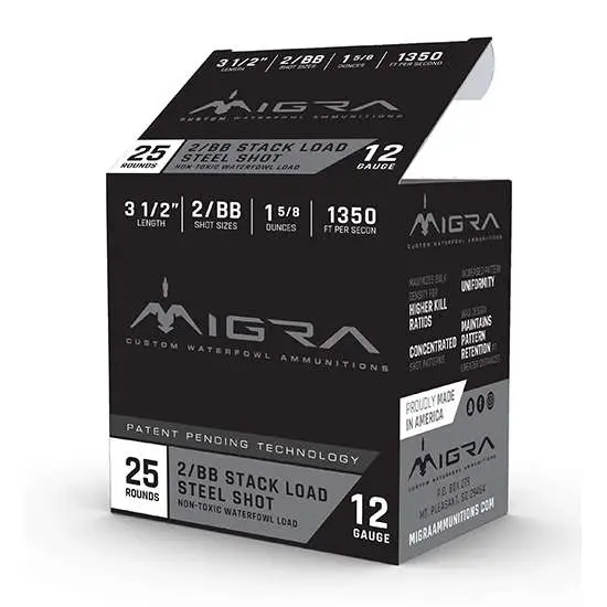 MIGRA AMMUNITION M12LS2BB Combinational 12 Gauge 3.50″ 1 5/8 oz 2-BB Shot 25 Bx MIGRA AMMUNITION M12LS2BB Combinational 12 Gauge 3.50″ 1 5/8 oz 2-BB Shot 25 Bx