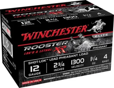 Winchester Ammo SRXR124 Rooster XR Shot-Lok 12 Gauge 2.75″ 1 1/4 oz 4 Shot 15 Bx