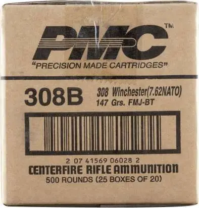 .308 WIN(7.62 NATO)147GR FMJBT 500 Round Case