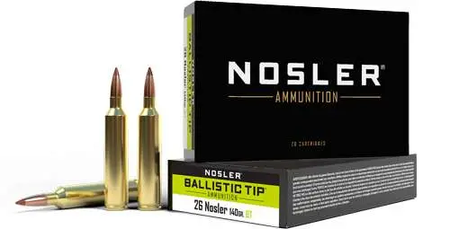 Nosler Ballistic Tip Rifle Ammunition 26 Nosler 140 gr. BT SP 20 rd. Nosler Ballistic Tip Rifle Ammunition 26 Nosler 140 gr. BT SP 20 rd.