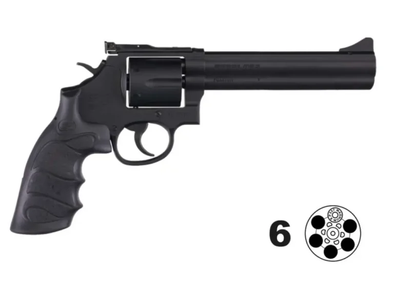 SAR USA SARSR38BL6 SAR SR 357 Mag/38 Special 6 Shot 6" Black Steel Barrel & Cylinder, Black Steel Frame, Black Finger Grooved Grip, Drop Safety/Hammer Block Safety, Exposed Hammer