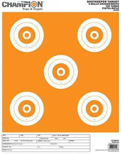 SHOTKEEPER TARGETS 5-BULLS ORG/WHT LRG 12PK