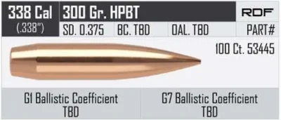Nosler 53445 RDF 338 Caliber .338 300 GR Hollow Point Boat Tail (HPBT) 100 Box