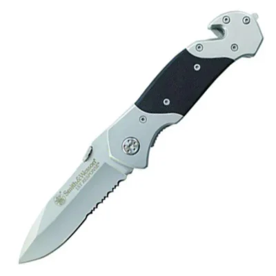 S&W KT 1st Response Drop Serr Silver/Blk 3.3″ Blade