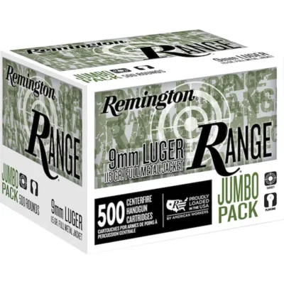 REMINGTON 9MM LUGER 115GR FMJ RANGE HANDGUN AMMO 500RD