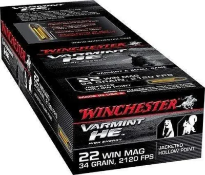 Winchester Ammo S22WM Varmint HE  22 Mag 34 gr Jacketed Hollow Point (JHP) 50 Bx