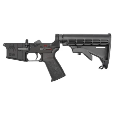 Spike’s Tactical, Lower, Color Filled, Semi-automatic, 223 Rem/556NATO, Black Finish, 6 Position Collapsible Stock, Mil-Spec Buffer Tube, ST-T2 Tungsten Heavy Buffer