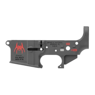 Spikes STLS019CFA Spider Stripped Lower Receiver Multi-Caliber 7075-T6 Aluminum Black Anodized with Color Fill for AR-15