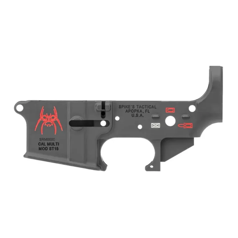 Spikes STLS019CFA Spider Stripped Lower Receiver Multi-Caliber 7075-T6 Aluminum Black Anodized with Color Fill for AR-15